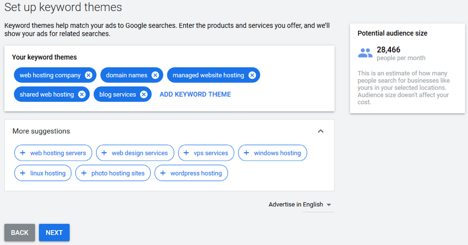 Set up keywords