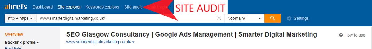 Ahrefs site audit option