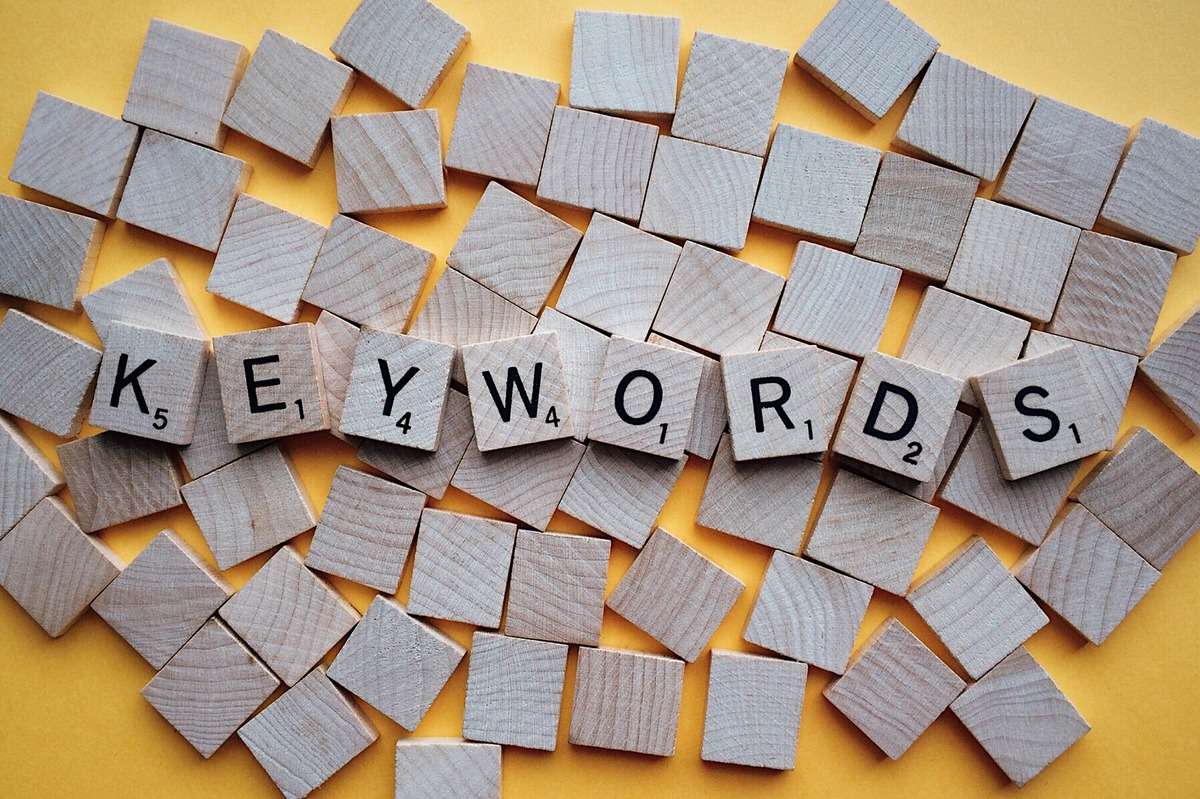 Word keywords in wooden letters