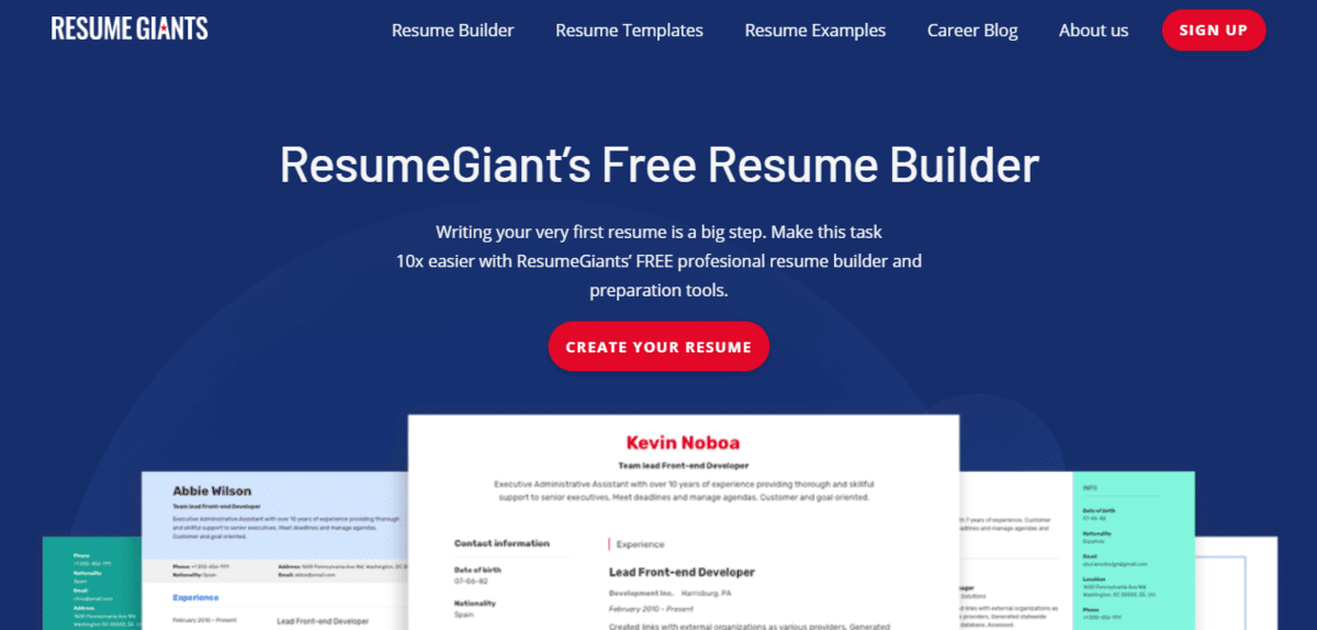 ResumeGiant's Free Resume Builder