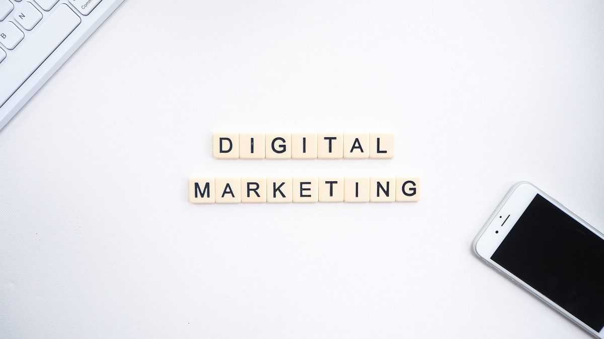 Scrabble letters spelling digital marketing