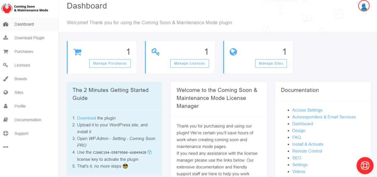 Coming soon and maintenance mode dahboard