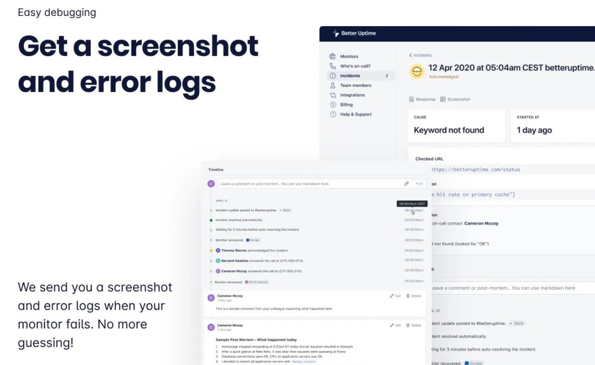 Better uptime error logs