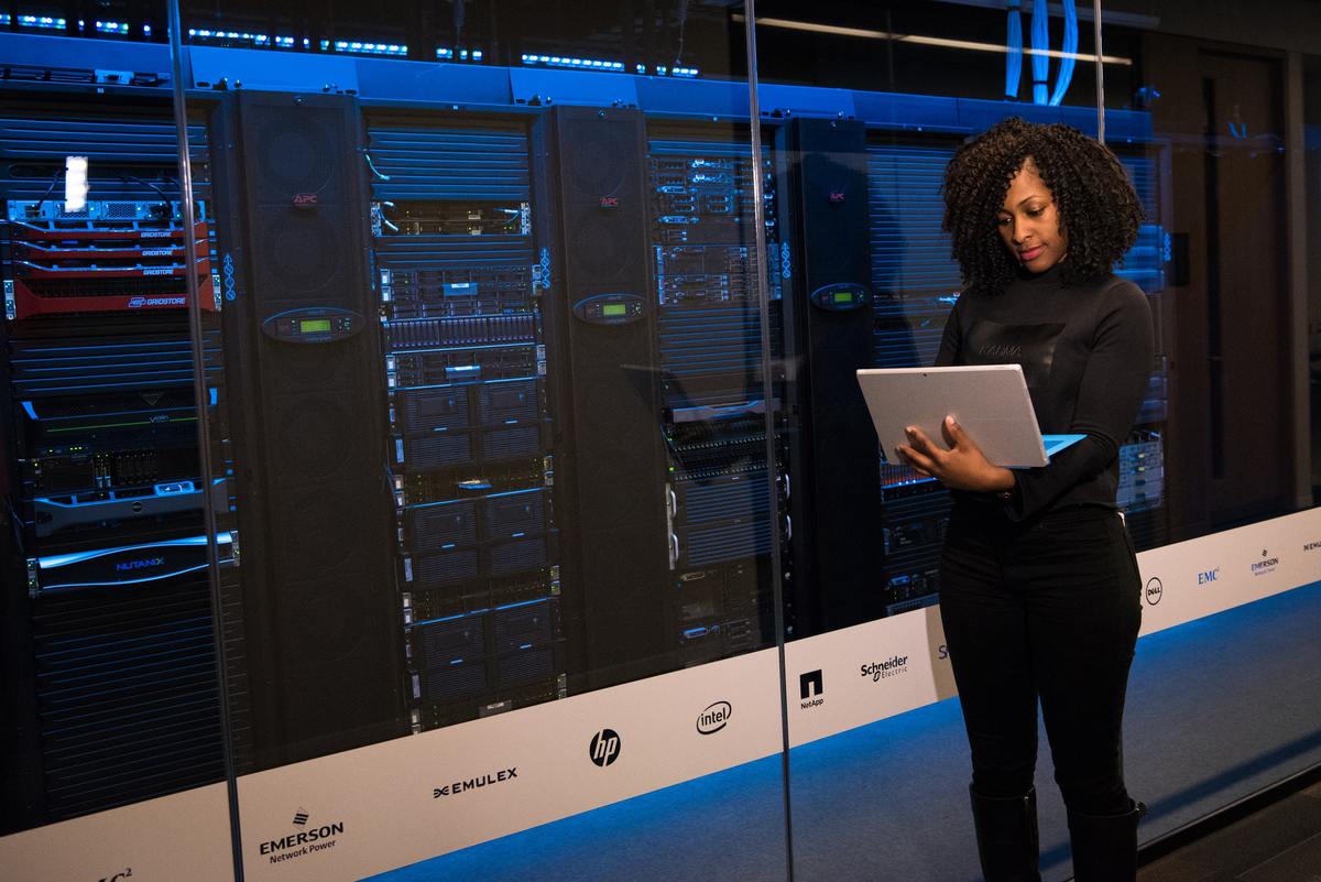 Woman checking server speed