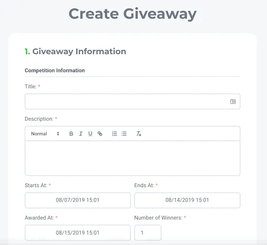 Create giveaway