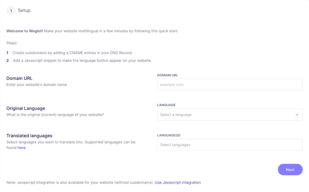 Weglot signup