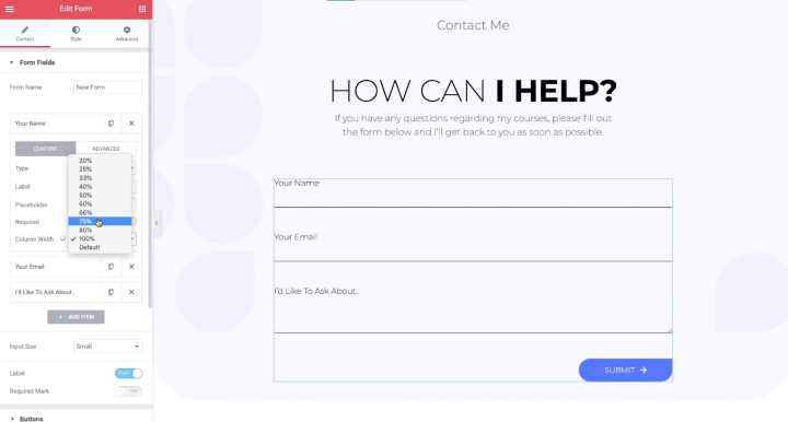 Elementor form editor