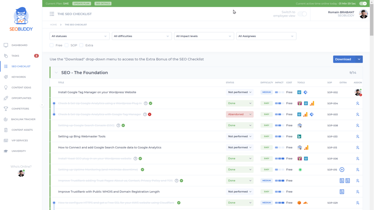 SEO Checklist by SEOBUDDY web app