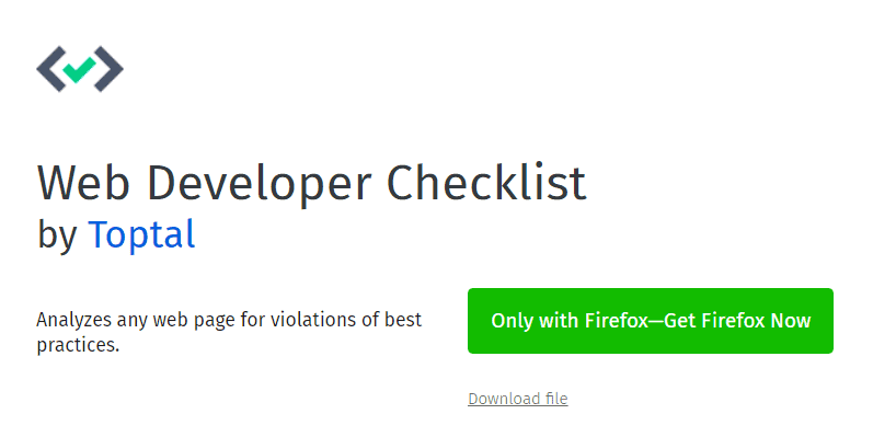 Web Developer Checklist Firefox extension 