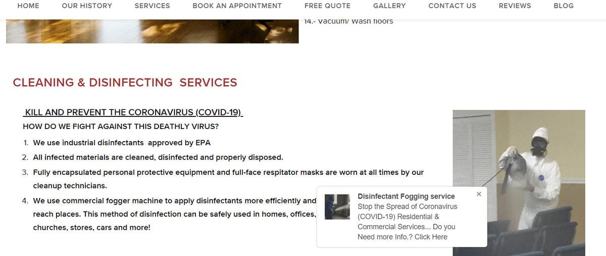 Amazing Cleaning Services website popup