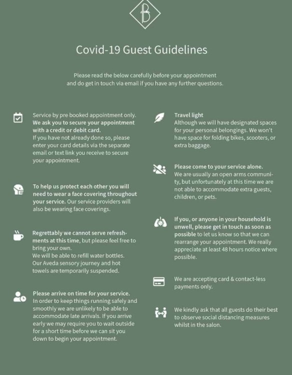 Butchers Salon COVID-19 guidelines