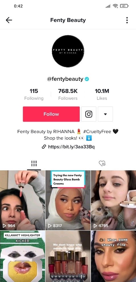Fenty Beauty TikTok account
