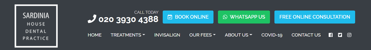 Sardinia Dental main menu banner