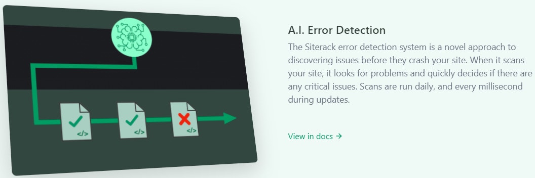 Siterack A.I. error detection feature