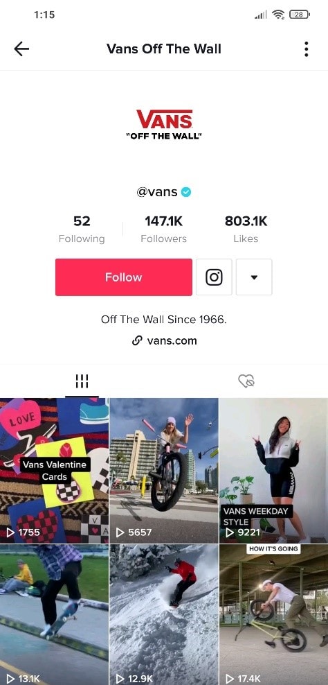 Vans TikTok account