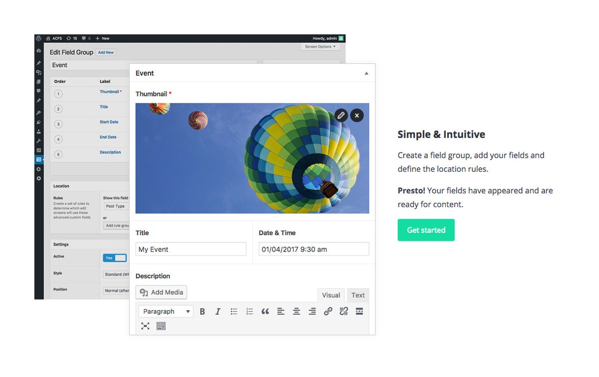 Advanced Custom Fields plugin options