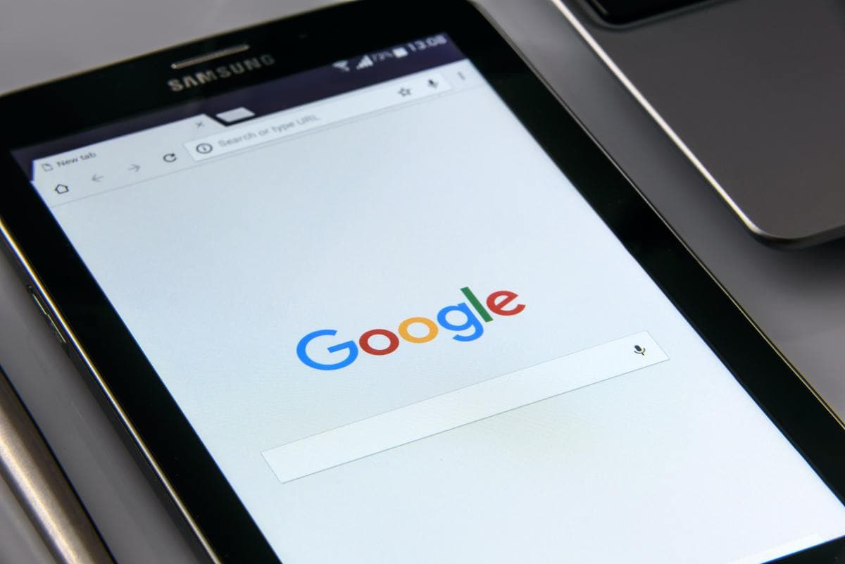 Tablet showing Google search