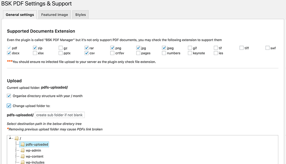BSK PDF Manager plugin settings