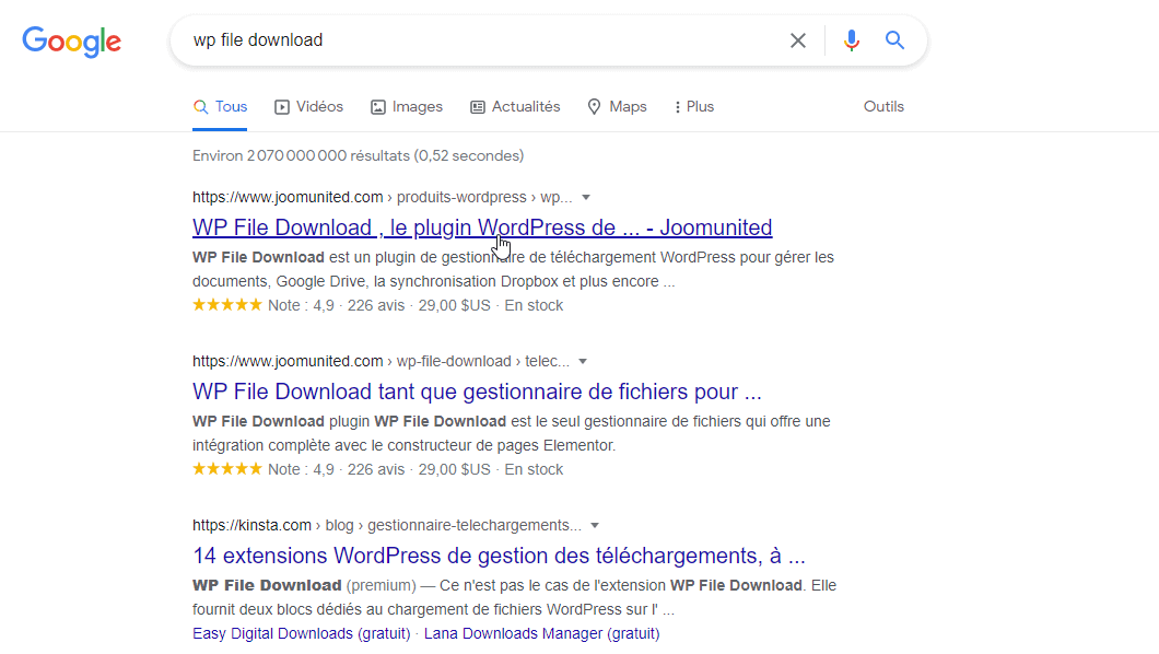 Translation search results