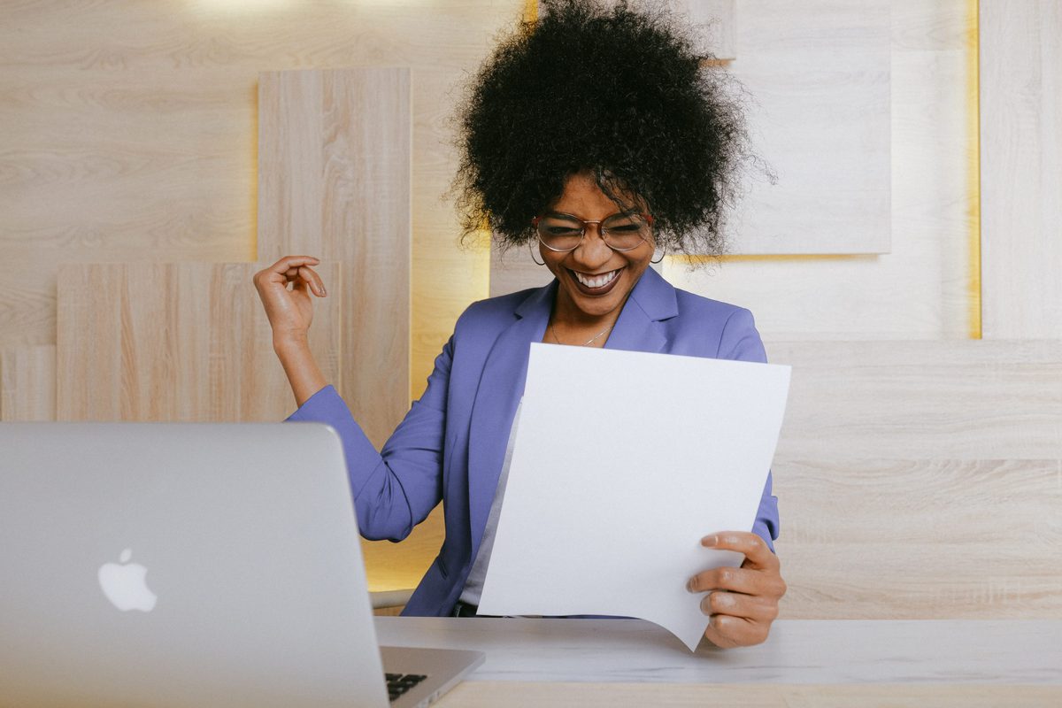 girl satisfied with work