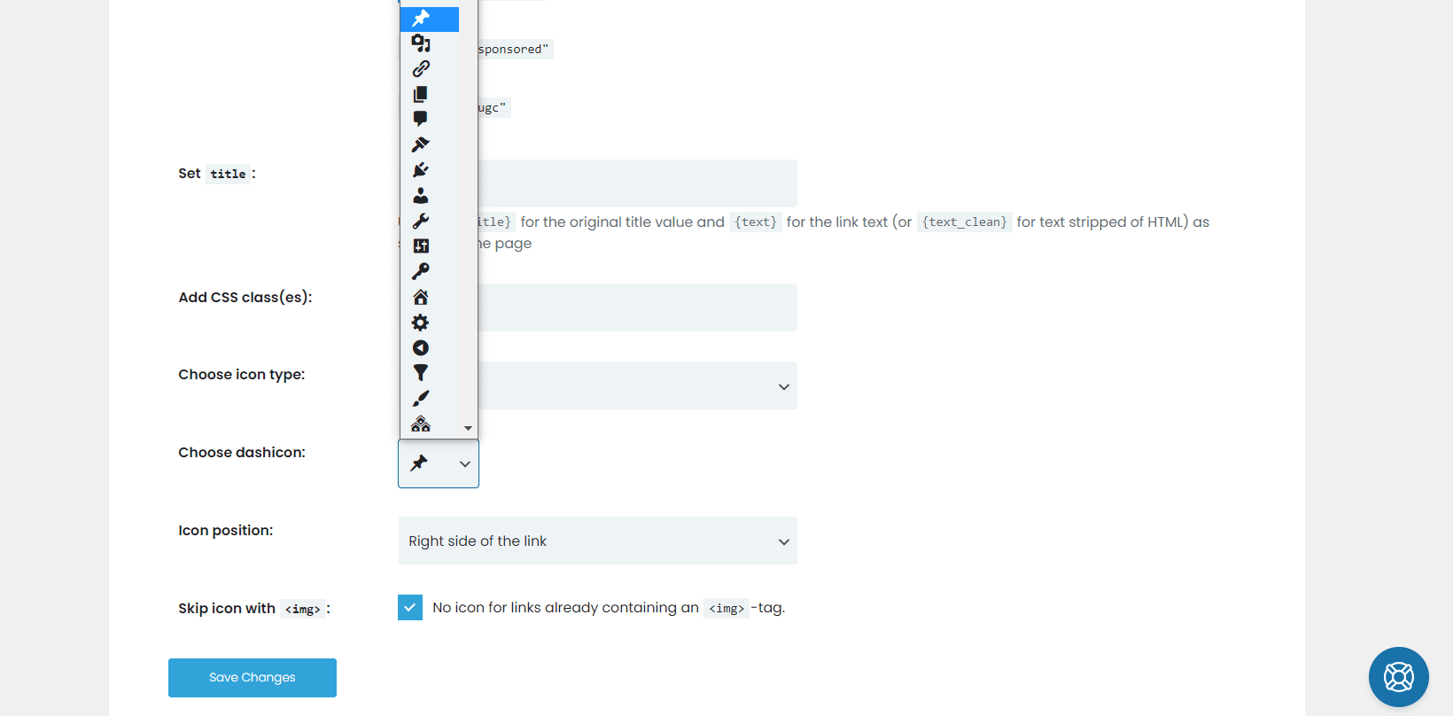 Use Dashicon icon