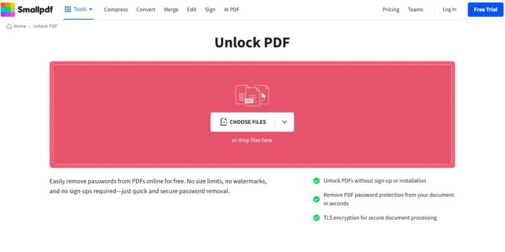 Small PDF online PDF unlocking tool