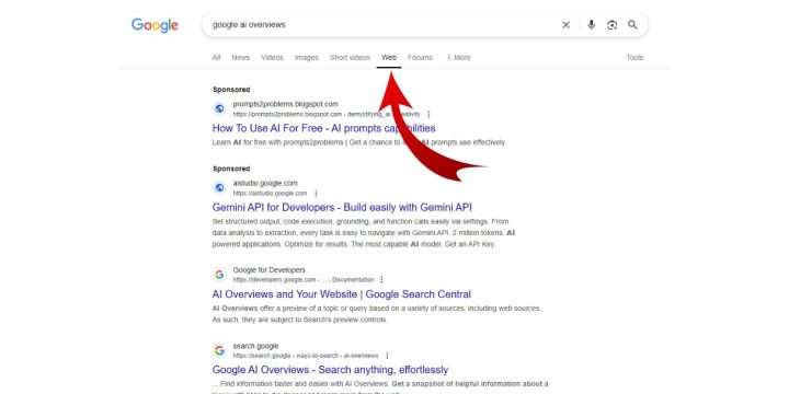 Use the “Web” Filter to Skip AI Results