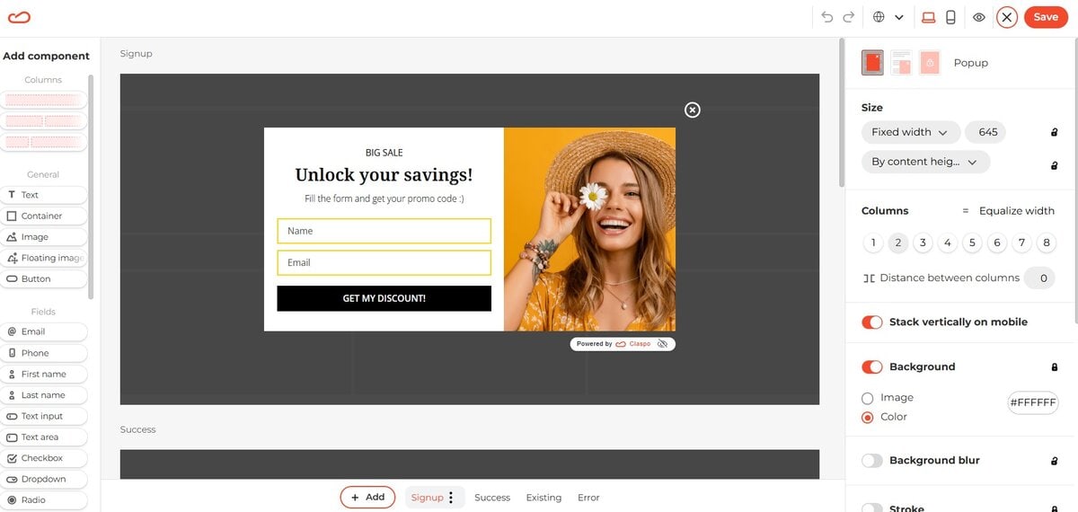 Claspo’s drag-and-drop editor 
