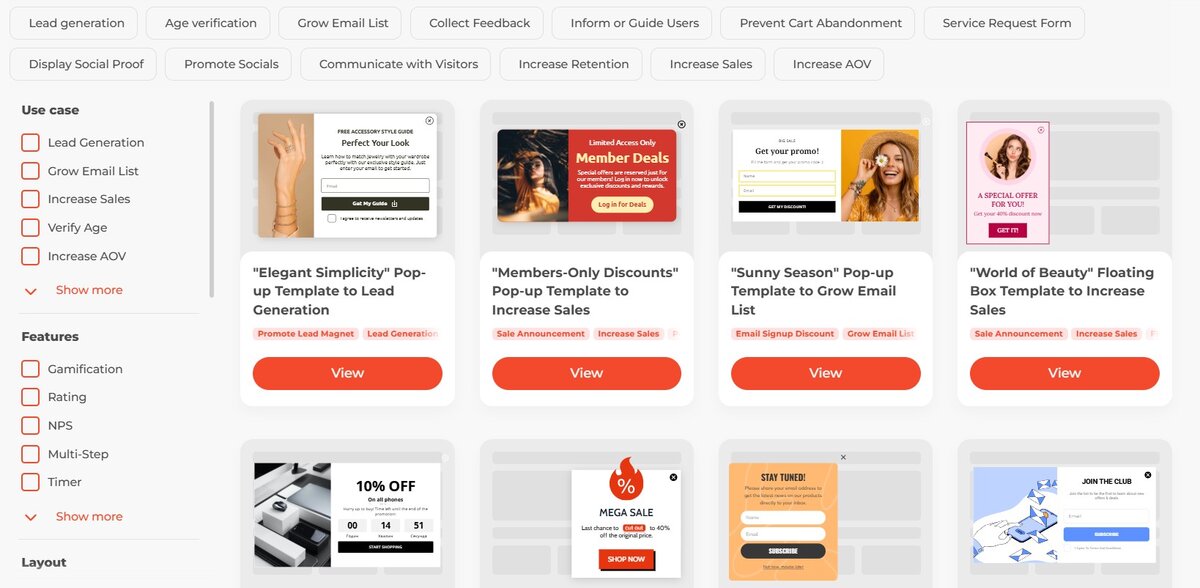 Claspo’s templates library