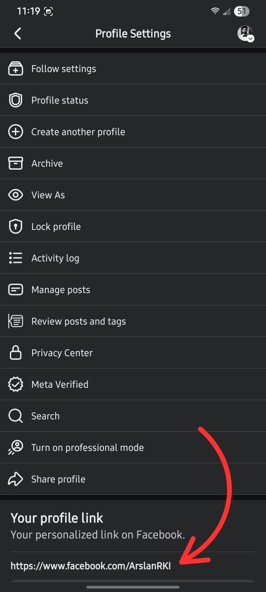 Scroll down to the Profile Link section.