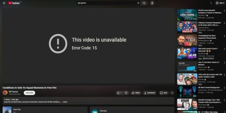 What Is YouTube Error Code 15