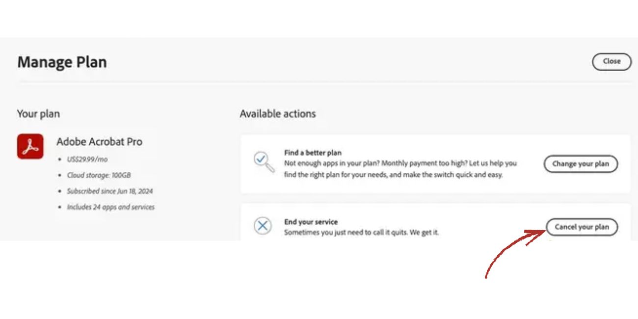 Look for Cancel your plan.