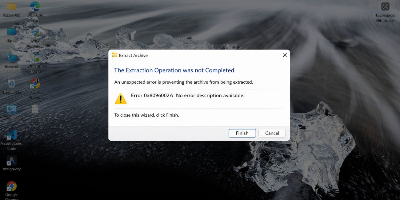 What is Error 0x8096002a during the extraction of a ZIP file